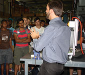 Application engineer, Theuns Greyvenstein demonstrates equipment to students at the UJ roadshow.